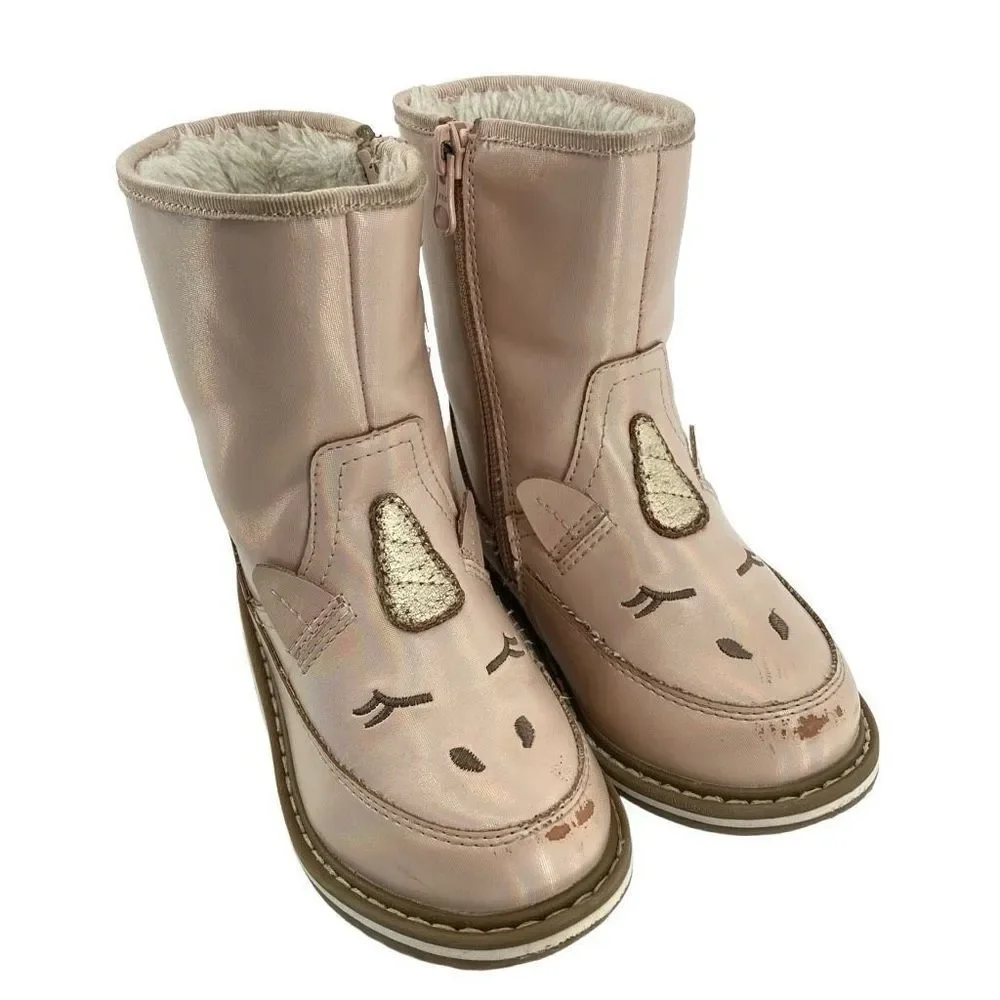 Cat & Jack Toddler Girl’s Iridescent Pink Unicorn Faux Fur Lined Boots Size 9